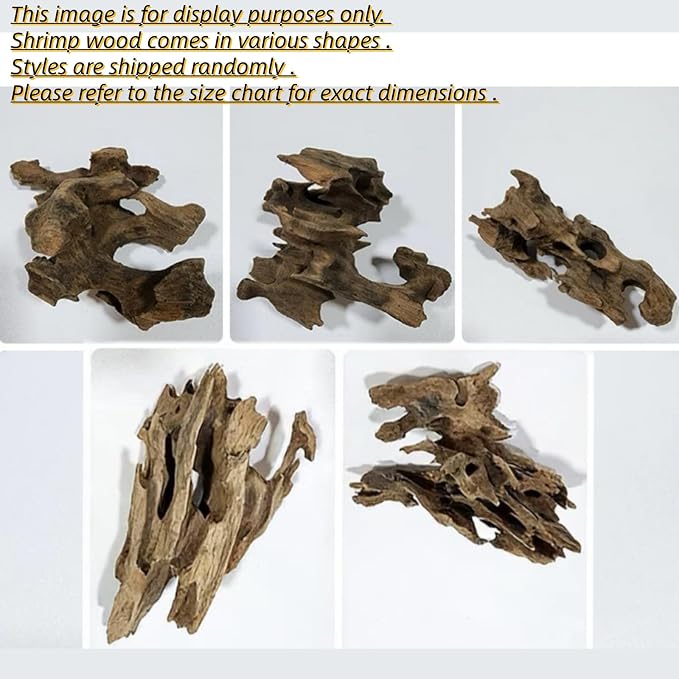 Aquarium Driftwood Shrimp Wood Natural Trunk & Assorted Branches 1.9-3.9" (5-10cm) Terrarium Ornament for Fish, Shrimp & Reptiles Habitat Decor, 5 Pcs