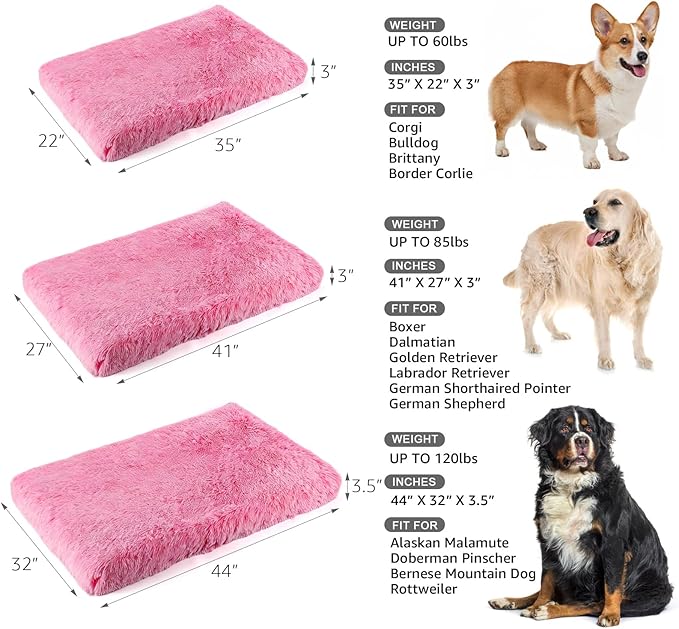 Orthopedic Dog Bed for Large Dogs, Dual-Layer Memory & Egg-Crate Foam, Washable Warm Winter Plush Cover, Waterproof Liner, Non-Slip Bottom, Crate/Kennel Pad, 41 x 27 Inch, Pink
