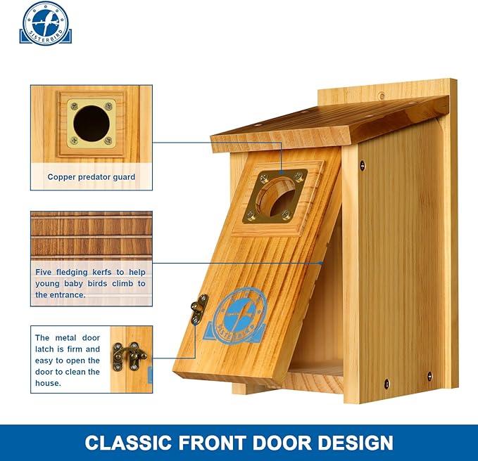 SISTERBIRD Pack of 2 Premium Bluebird Houses for Outside, Assembled Bird House Gift, Garden Decoration Bluebird House, Copper Predator Guard, Easy to Clean Bird Nesting