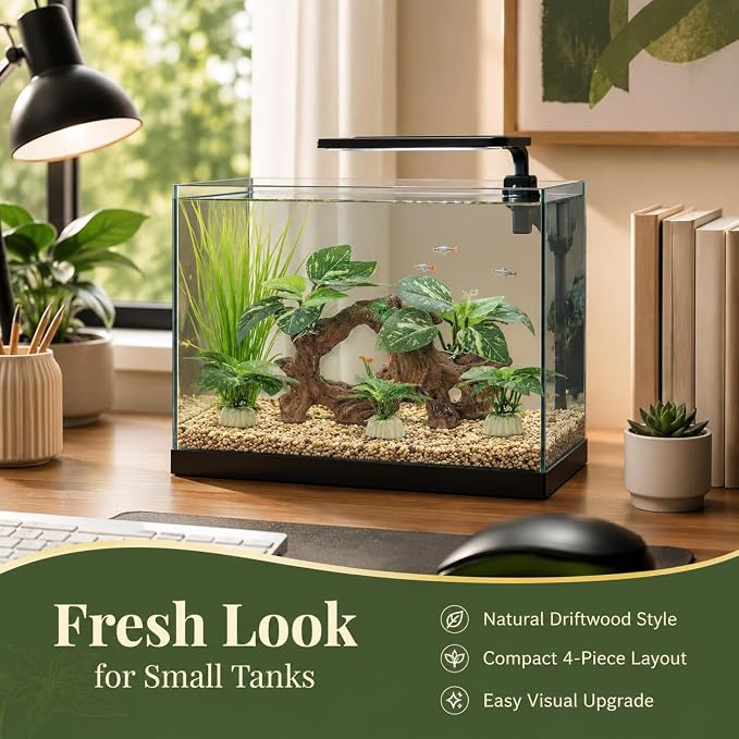 Garneck 4pcs Betta Fish Tank Decor: Driftwood Aquarium Ornament Hideout Cave Shelter Freshwater Realistic Resin Decoration Hiding Spaces Betta Shrimp Habitat Desktop Aquarium Landscaping