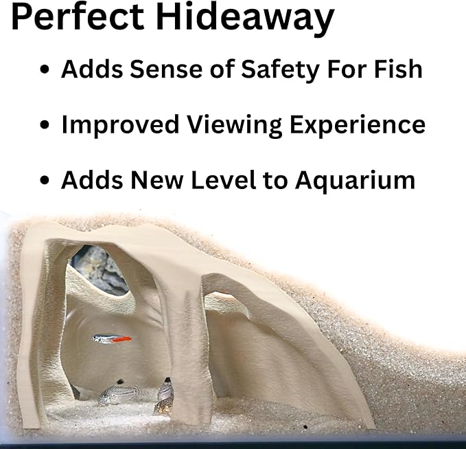 Aquarium Corner Underground Cave Natural Mangrove Tree | Viewing Fish Under Gravel Tunnel Hide | Fish Tank Hideout Decor Decoration Enrichment for Corydora Catfish, Loaches, Pleco, Betta (Bone White)