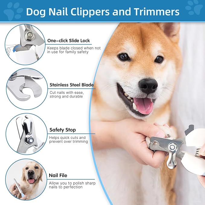 Dog Brush Dog Grooming Kit 6PCS Dog Brush for Shedding-Dog Grooming Brushes, Dematting Comb for Dogs, Cat Nail Clipper with Nail File, Flea Comb, Dogs Bath Brush (Blue)
