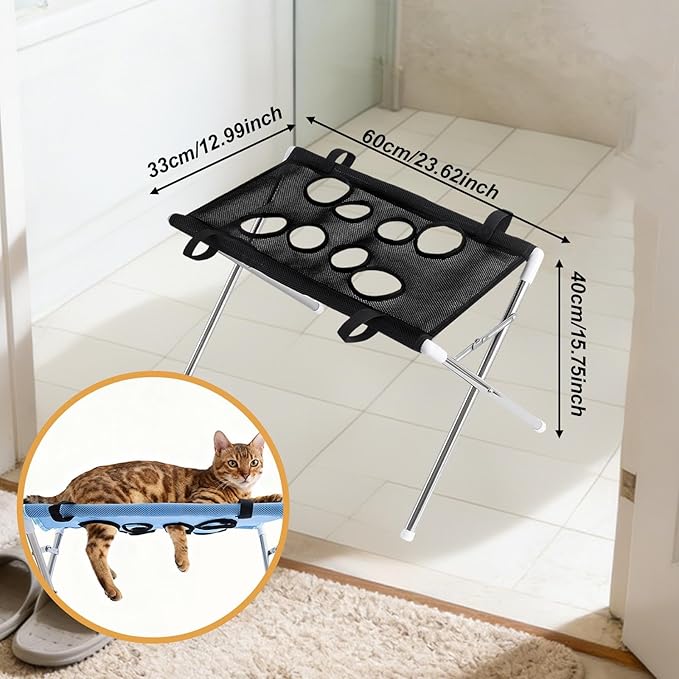 Pet Grooming Hammock Harness for Cats Small Dogs Dog Grooming Sling Stand with Frame Mesh Polyester Quick Eight Hole Design Suitable for Bathin, Black