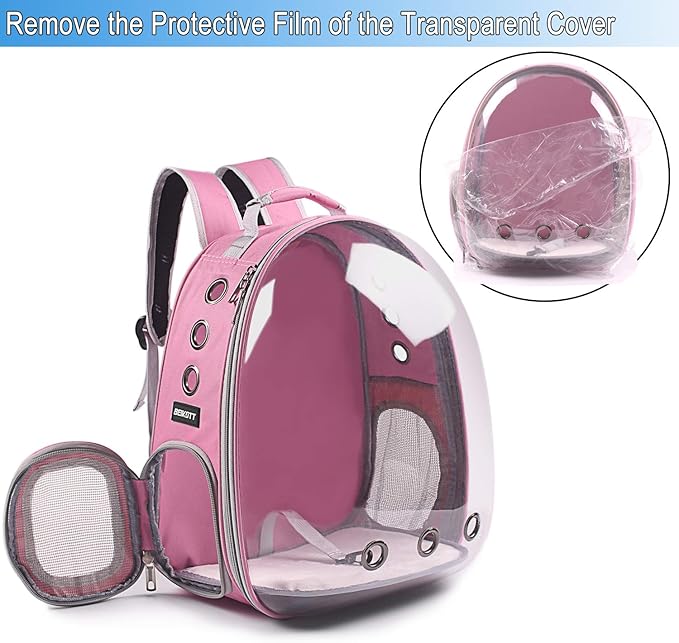 Cat Backpack Carriers, Dog Backpack, Pet Backpack for Small Cats Puppies Dogs Bunny, Airline-Approved Ventilate Transparent Bubble Backpack for Travel and Outdoor(Pink)