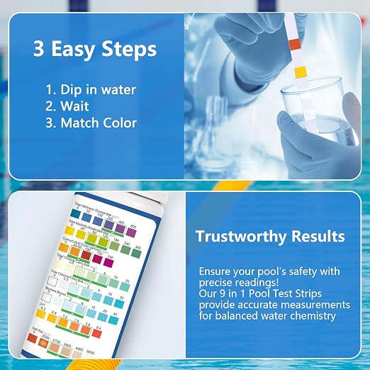 2026 New Pool Test Strips - 9 in 1 Pool Salt Test Strips 150 Counts for Salt Water Pool Testing Kit for Salt Level (0-6000ppm) Copper GH pH Bromine Cyanuric Acid for for Swimming Pool Spa Hot Tub