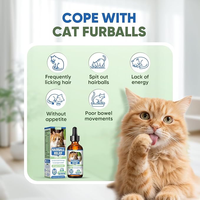 Cat Hairball Remedy Drops, 60 ml (2 fl oz) 2 Pack Cat Hair Ball Treatment Furball Control Relief Helps Eliminate and Prevent Hairballs for Indoor Cats Supports Skin and Coat Digestion