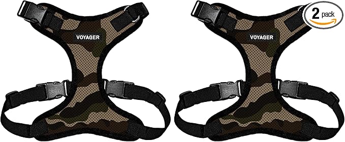Voyager Step-in Lock Pet Harness - All Weather Mesh, Adjustable Step in Harness for Cats and Dogs by Best Pet Supplies - Army/Black Trim, S (Pack of 2)