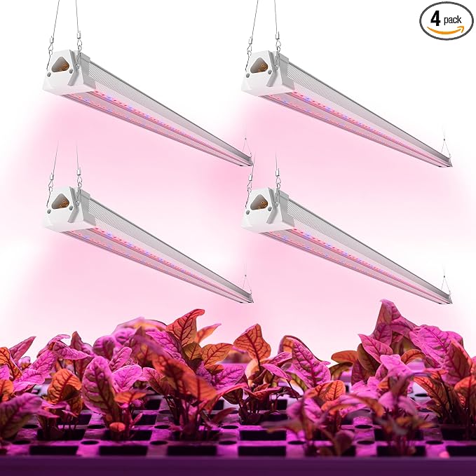 FREELICHT 4Pack 4FT Grow Light for Indoor Plants, 40W=250W, Red Blue | Linkable LED Grow Light, 660nm Red + 460nm Blue LEDs, Indoor Plant Lights for Seed Starting Vegs, Hydroponic Growers, Plug-in