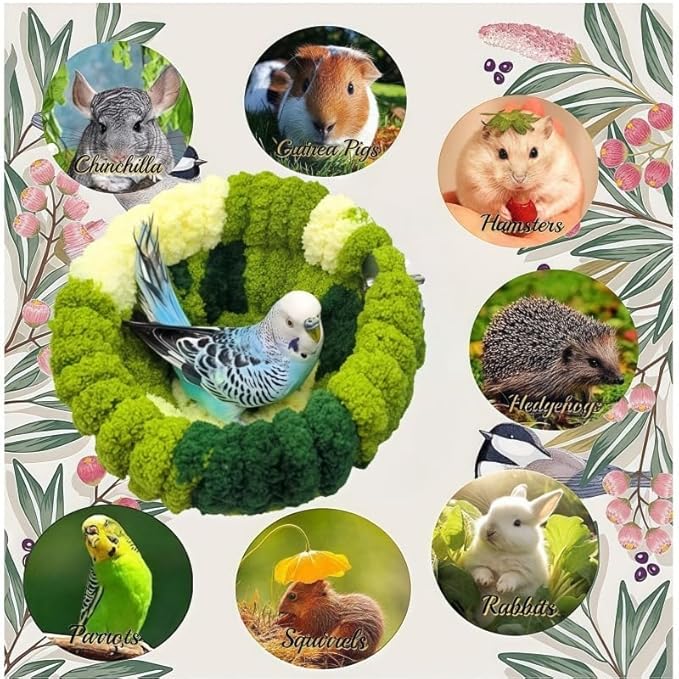 Warm Bird Nest Bed with Suction Cup Bird Snuggle Hut Breeding Bird House Plush Hanging Bird Bed for Parakeet, Conure, Budgie, Cockatiel, Lovebird, Finch, Hamster-Green