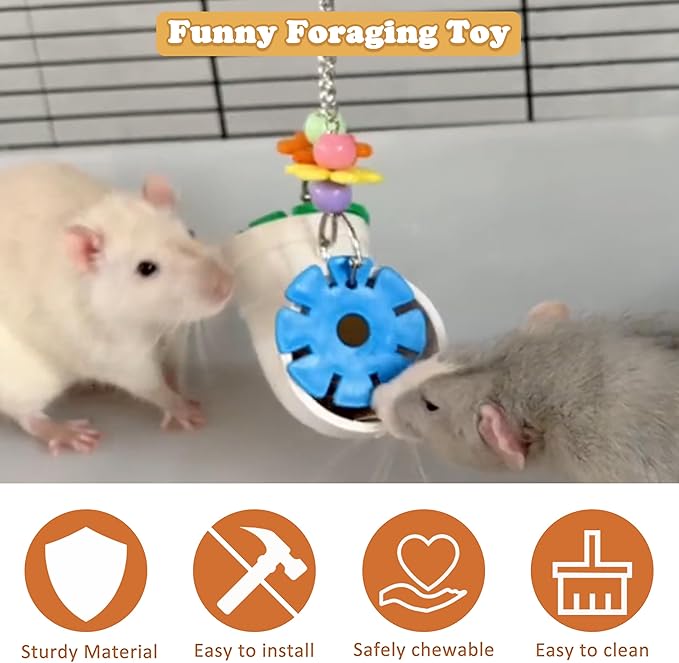 Hanging Foraging Toy for Small Animals Slow Feeder Enrichment Tube with Wide Openings Chew-Resistant Cage Toy for Hamsters Mice and Small Birds