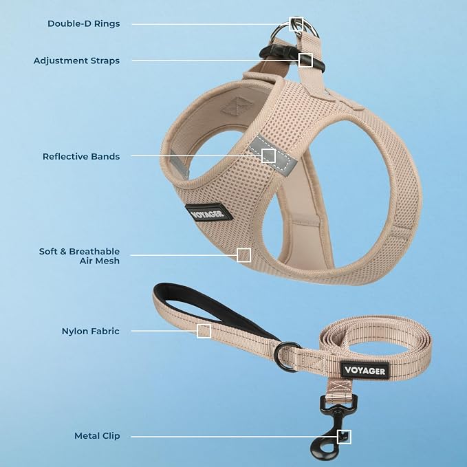 Best Pet Supplies Voyager Step-in Air All Weather Mesh Harness and Reflective Dog 5ft Leash Combo with Neoprene Handle, for Small, Medium and Large Breed Puppies - Khaki, XS