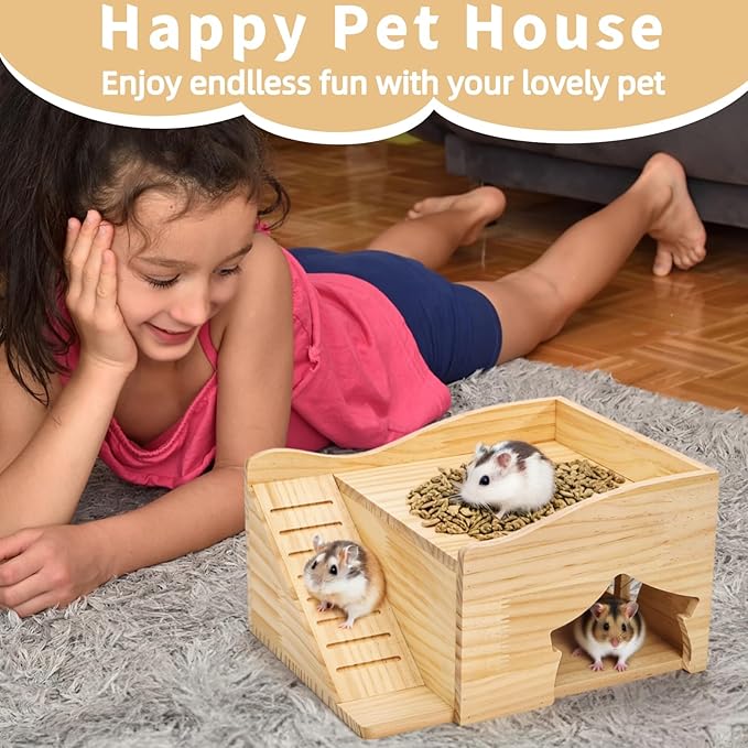 Covzoe Guinea Pig Hideout, Large Hamster Wood House Castle with Stairs and Window, No Assembly Required, Small Animal Bed Hut Habitats, Ideal for Chinchillas Dwarf Mice Gerbils