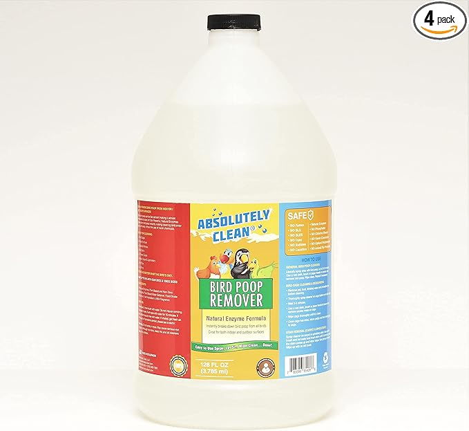 Absolutely Clean Amazing Bird Poop Remover - Just Spray/Wipe - Safely & Easily Removes Bird Messes - Use Indoor/Outdoor - Made in The USA 128 fl oz(Pack of 4)