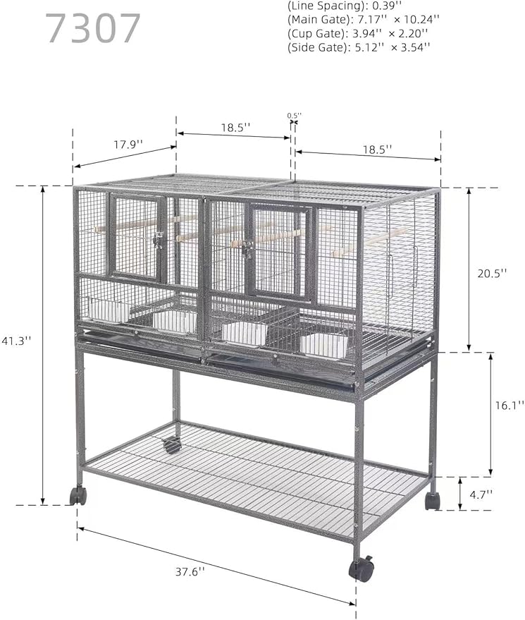 1F/2F/3F Stackable Center Divided Breeder Breeding Bird Flight Double Rolling Cage for Aviaries Canaries Cockatiels Lovebirds Finches Budgies Small Parrots. (Black Vein, 1F)