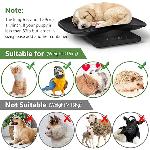 Puppy Scales for Weighing, Digital Pet Scale for Newborn Cat Puppies, Portable Small Scale with Tape Measure,Collars and Nail Clipper, Multi-Function LCD Scale,Max 33lb