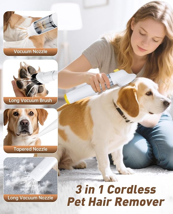 Cordless Dog Vacuum Groomer Kit,Cordless Rechargeable Vacuum Cat Brush for Hair,Handheld mini Pet Vacuum Brush,4200Pa Pet Grooming Cleaner With Comb Hair,Suitable for All Types of Cats and Dogs