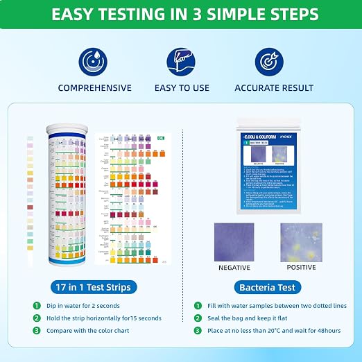 25 in 1 Home Drinking Water Test Kit, 165 Strips + 2 Bacteria Tests | Accurate Water Test Strips, Well & Tap Water Testing Kit, Tests Iron, Lead, Nitrate, Fluoride, Chlorine, Hardness, pH & More