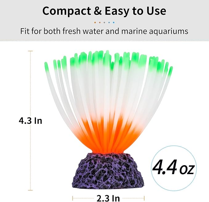 Uniclife Aquarium Imitative Green Sea Urchin Ball Artificial Silicone Ornament with Glowing Effect for Fish Tank Landscape Decoration