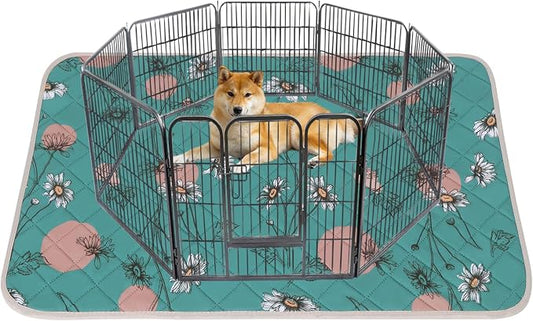 IEUUMLER Washable Pee Pads for Dogs, 1 Pack Non-Slip & Waterproof Pack Whelping Pad, Reusable Washable Puppy Potty Training Pad with Fast Absorbent for Playpen EU007 (Teal Daisy, 48"X48"-1pcs)