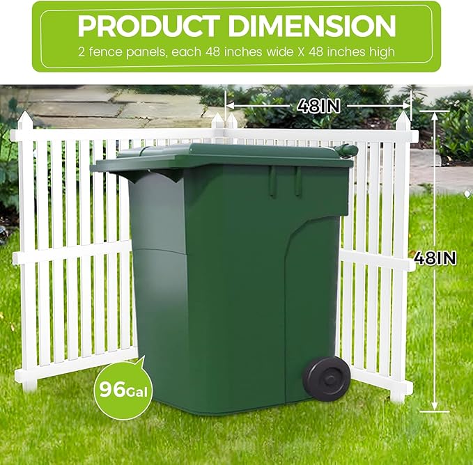48 "H x 48 "W Privacy Fence Panels Screen Outside, Air Conditioner Fence Outdoor Garbage Trash Can Enclosure, 2 White Vinyl Panels Kit with Metal Stake, White, Vertical, X-SPVC-4848