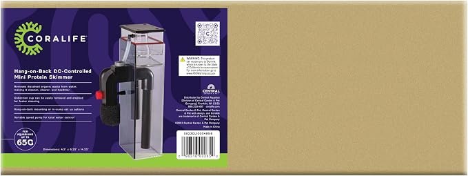 Coralife Aquarium Fish Tank Marine Salt Water DC-Controlled Variable Speed Mini Protein Skimmer, Up To 65 Gallons