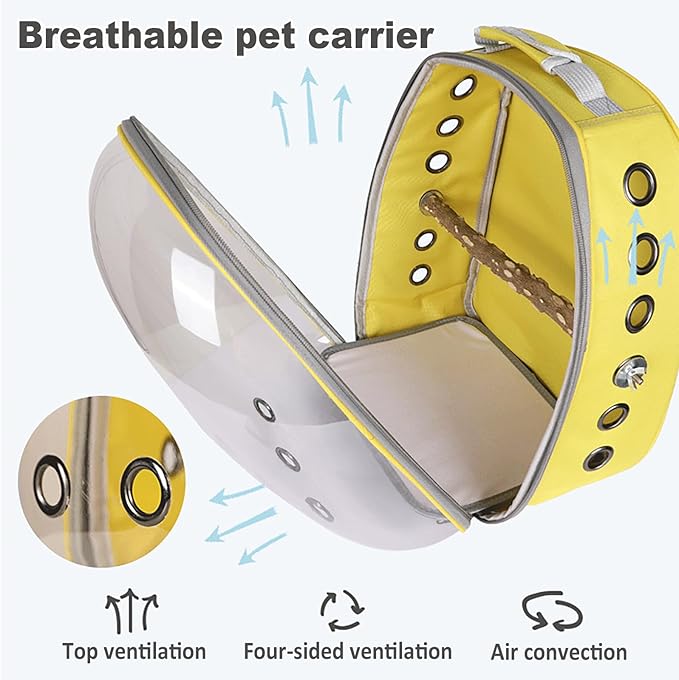Bird Carrier Backpack with Wood Perch, Transparent Bird Travel Cage, Portable Pet Carrier Backpack, Breathable Hangbag for Vet Transport Camping Hiking (Red)
