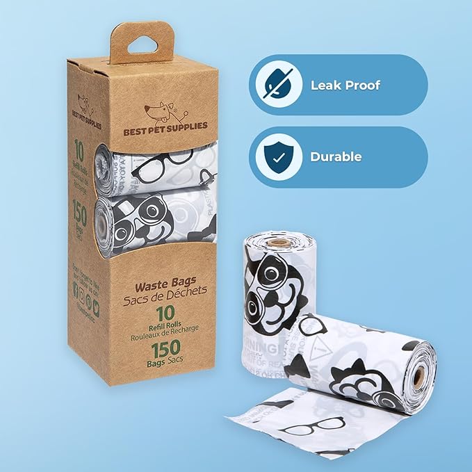 Best Pet Supplies Dog Poop Bags for Waste Refuse Cleanup, Doggy Roll Replacements for Outdoor Puppy Walking and Travel, Leak Proof and Tear Resistant, Thick Plastic - White, 150 Bags