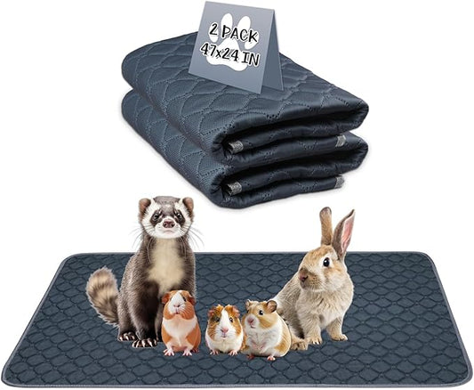 Reusable Guinea Pig Cage Liners, 47" x 24" (Pack of 2) Washable Pee Pads , Super Absorbent & Waterproof & Anti-Slip Pet Bedding Liner for Dogs, Bunny, Small Animals (Gray)