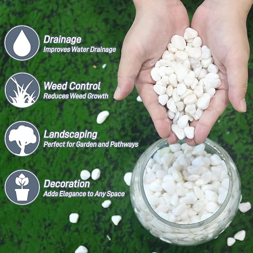 Mulctun 45LB Natural White Rocks, 1/4"-3/4" Garden River Rock,Decorative Pebbles Aquarium Gravel for Indoor Plants Garden Landscaping Terrarium Fish Tank and Outdoor Decoration