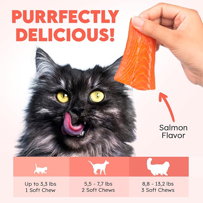 Cat Hairball Remedy Treats - 200 Chews - Cat Hair Ball - Supports Digestion, Skin & Coat Health - Hairball Control for Kitty - Helps to Prevent Furball - Salmon Flavor