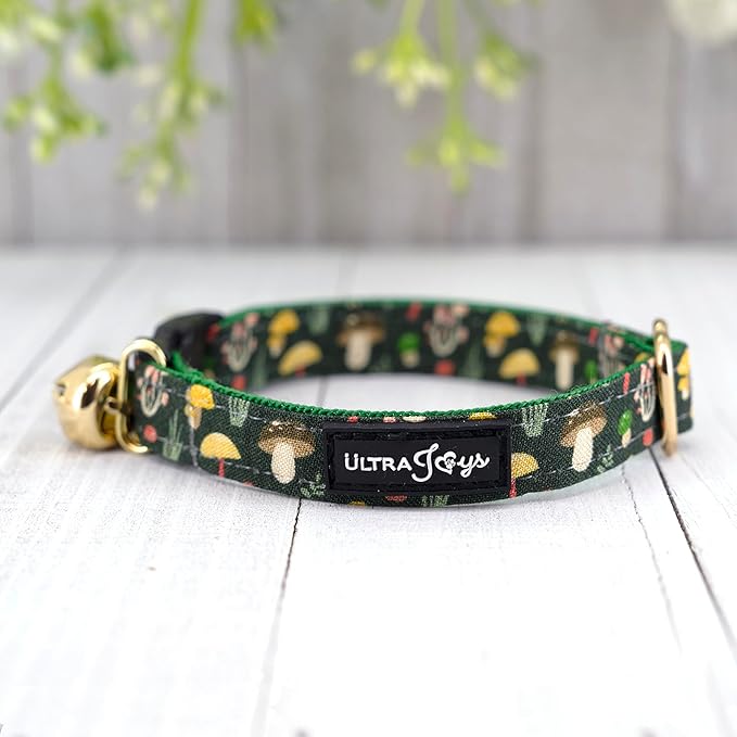 Ultra Joys Cat Collar with Bells - Breakaway Collar for Kittens & Cats - Mushroom Small
