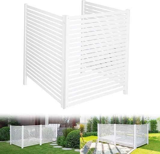 Air Conditioner Fence 48" W X 48" H Trash Can Fence Pool Equipment Enclosure Vinyl Privacy Fence Outdoor No Dig Privacy Fence 3 Panels with Metal Stake, White