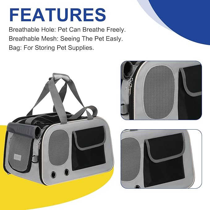 Pet Dog Carrier, Portable Expandable and Ventilated, Oxford Cloth Cats and Small Animals Travel Bag 17.72" Up to 16.5 Lbs, (Black), Intended for Hiking/Camping/Traveling