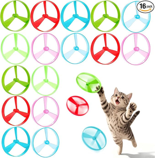 BABORUI Cat Toy Disc, 16Pcs Interactive Cat Fetch Toy Flying Discs, Flying Enrichment Toys for Indoor Bored Kittens & Adult Cats (16Pcs)