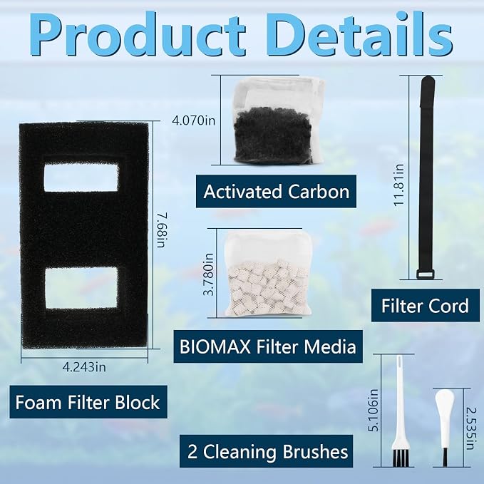 Aquarium Filter Media Set for Fluval SPEC, EVO Betta Flex Desktop Aquarium | Filter Media Replacement Includes Biomax Filter Media, Carbon Filter Refills, Foam Filter, Filter Cord and Cleaning Brushes