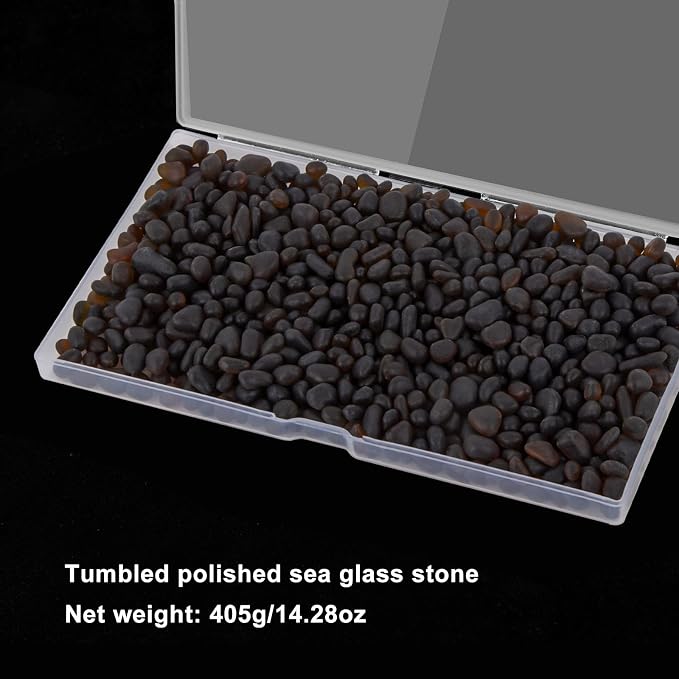 QEQEKAKA Sea Glass Stones for Crafts 1LB Dark Brown Pebble Gemstone Bulk | Small Glass Stones for Beaching Wedding DIY Decor Aquarium Turtle Tank Vase Filler (405g/14.28oz)