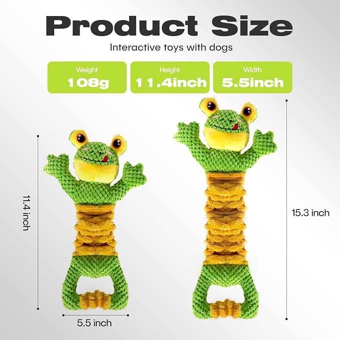 Sedioso Dog Tug Toy, Durable Dog Toy for Large Breed, Tug of War Dog Squeaky Toys, Stuffed Plush Dog Toy with Crinkle Paper for Small, Middle, and Big Dogs(Frog)