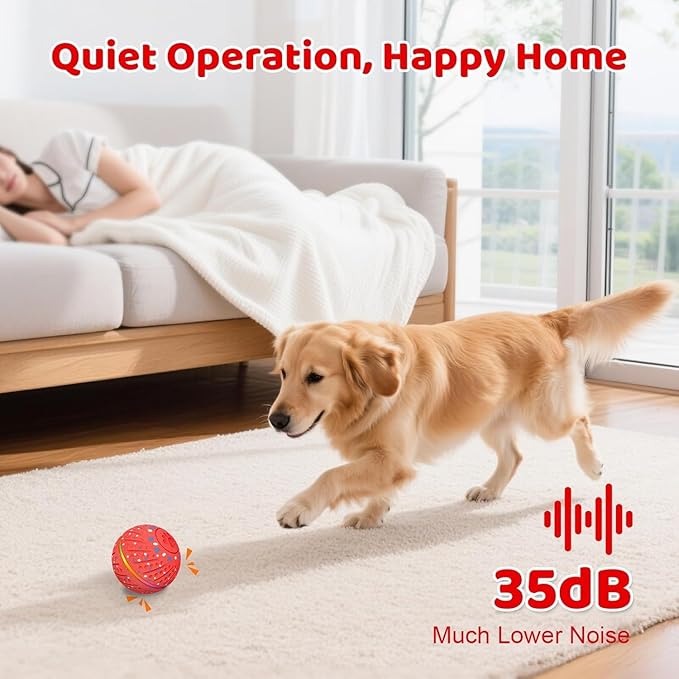 Interactive Dog Toys Dog Ball – 3 Play Modes Smart Moving Bouncing Dogs Ball, E-TPU with RGB Lights, Automatic Rolling Dog Toy for Small Medium Dogs to Keep Them Busy and Boredom Relief (Red)