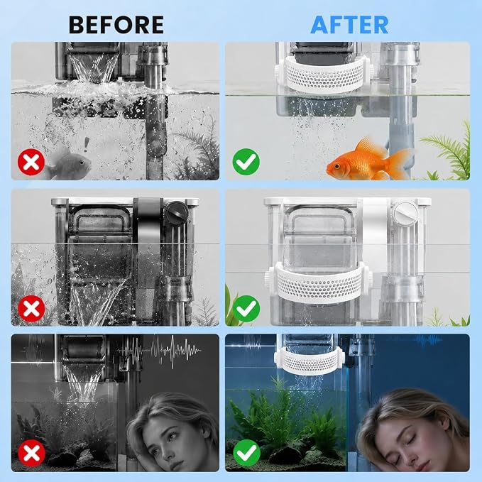 Aquarium Filter Baffle, Slow Flow Design, Fish Tank Flow Controller with 3 Suction Cups and 3 Sponge for Betta Fish Shrimp Tanks, White