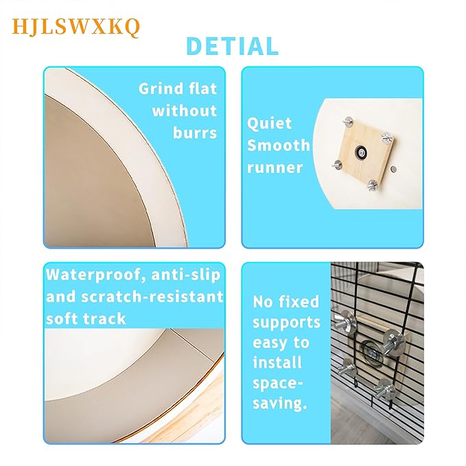 6inch Wall-Mount Silent Hamster Wheel, Wooden Small Animal Exercise Wheel with Removable & Washable Track for Gerbil, Mouse, Syrian Hamster（6in）