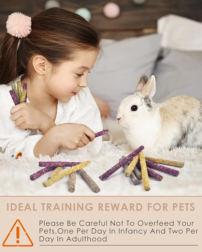 Bissap 36PCS Rabbit Chew Sticks, Mixed Natural Flower Rose Chrysanthemum and Forget-me-not Chew Toys Treats for Rabbit Bunny Chinchilla Guinea Pig Hamster and Other Small Animals Molar Snacks