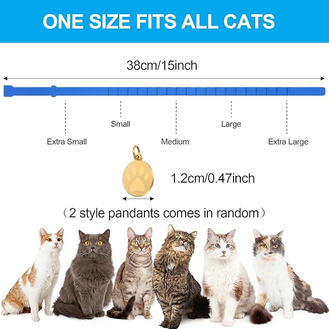Weewooday 4 Pcs Cat Calming Collar Adjustable Pheromones Scent Relaxing Cat Collar with 2 Pendant for Puppies Reduce Stress Aggression Anxious, up to 15 Inches(Blue)