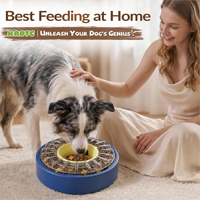 KADTC 5-60 Min Adjustable Slow Feeder Bowl for Fast Eaters, Spinning Dog Puzzle Feeder, Anti-Gulping Interactive Food Dispenser, 4-Cup Capacity, Mental Enrichment Treat Toy