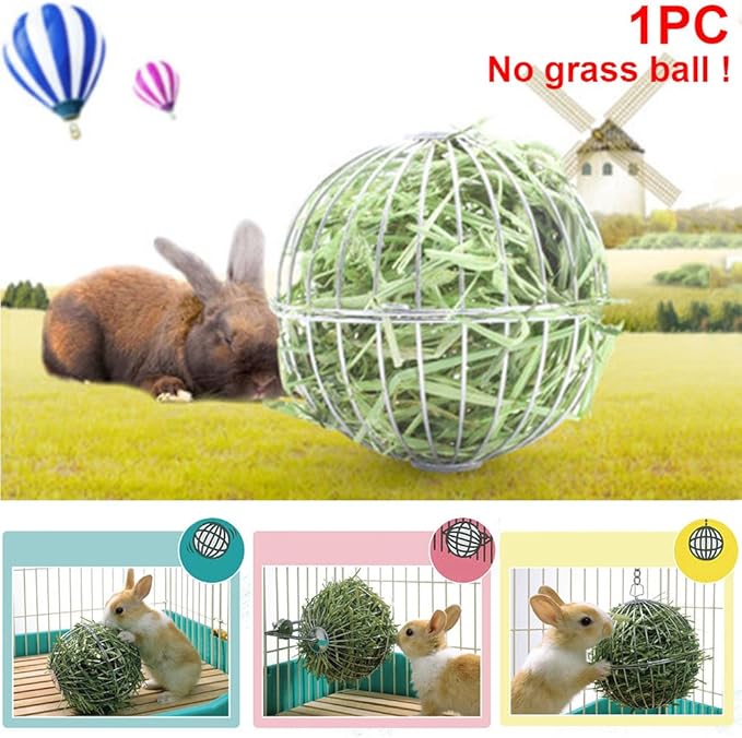 UXELY Metal Food-Ball, Guinea Pig Hay Feeder, 8/13cm Feed Ball for Rodents, Rabbit Grass Manger Holder Feeding Dispenser for Bunny, Stainless Steel Frame
