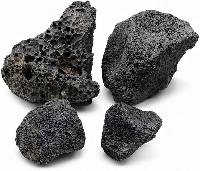 2–3.1 Inches Natural Black Lava Rocks, 4PCS Small Aquarium Rocks for Aquascaping, Fish Tank Decor, Nano Tanks, Terrariums & Reptile Enclosures (Small 2–3.1 in)