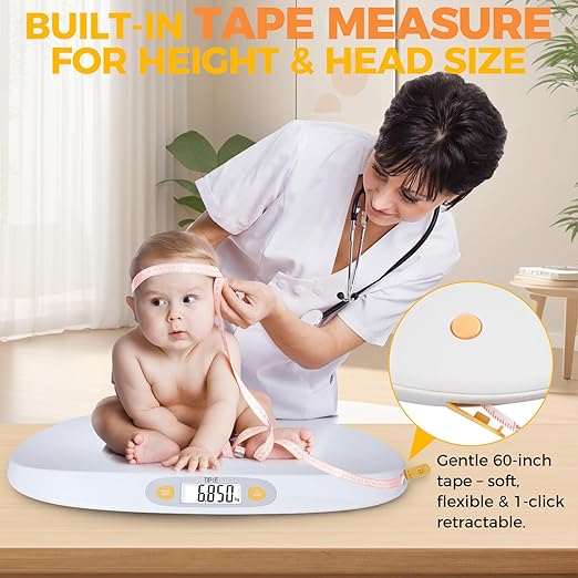 TIPRE Baby Scale for Weighing, 55 lb/0.01 lb Digital Infant Scale for Weighted Feeds with Height Measuring Tape Weight Comparison Hold Function, Pet Scale for Cats/Dogs, LCD Display, Large Platform