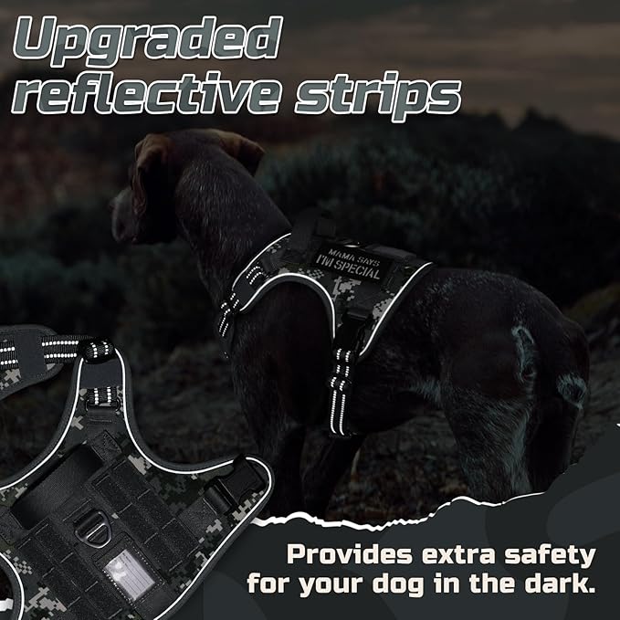 rabbitgoo Tactical Dog Harness for Large Dogs, No Pull Military Service Vest with Handle & Molle, Easy Control for Training Walking, Adjustable Reflective Straps, Dark Grey Camo, XL