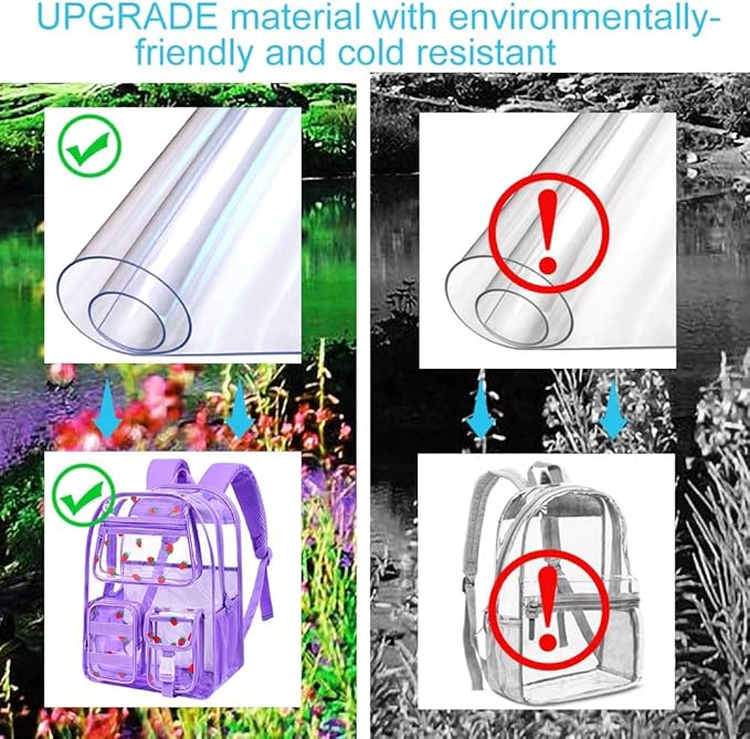 CCJPX 3Pcs Clear Backpack for Girls, School Transparent Bookbag, Heavy Duty See Through Backpacks for Teens Elementary