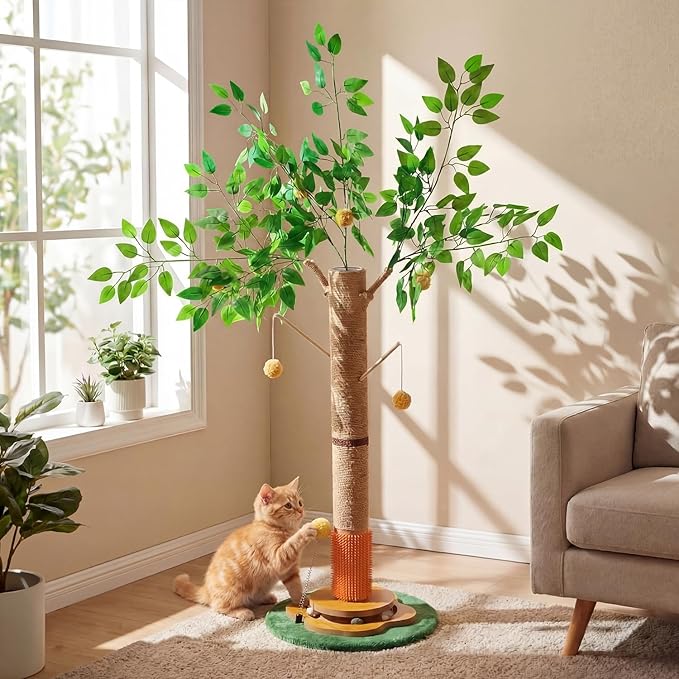Nuanchu 41 Inch Tall Cat Scratching Post Tree for Indoor Cats Adults, Scratcher Tree Tower with Sisal Rope, Large Cats Scratching Posts with Hanging Ball for Kittens and Medium Large Pet