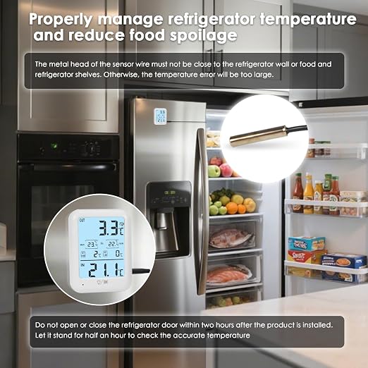Digital Freezer Thermometer Fridge Temperature with Alarm, Backlight, Magnet, Power On/Off, Max/Min Temperature for Home, Restaurants, RV, External Sensor, AAA Battery (1)